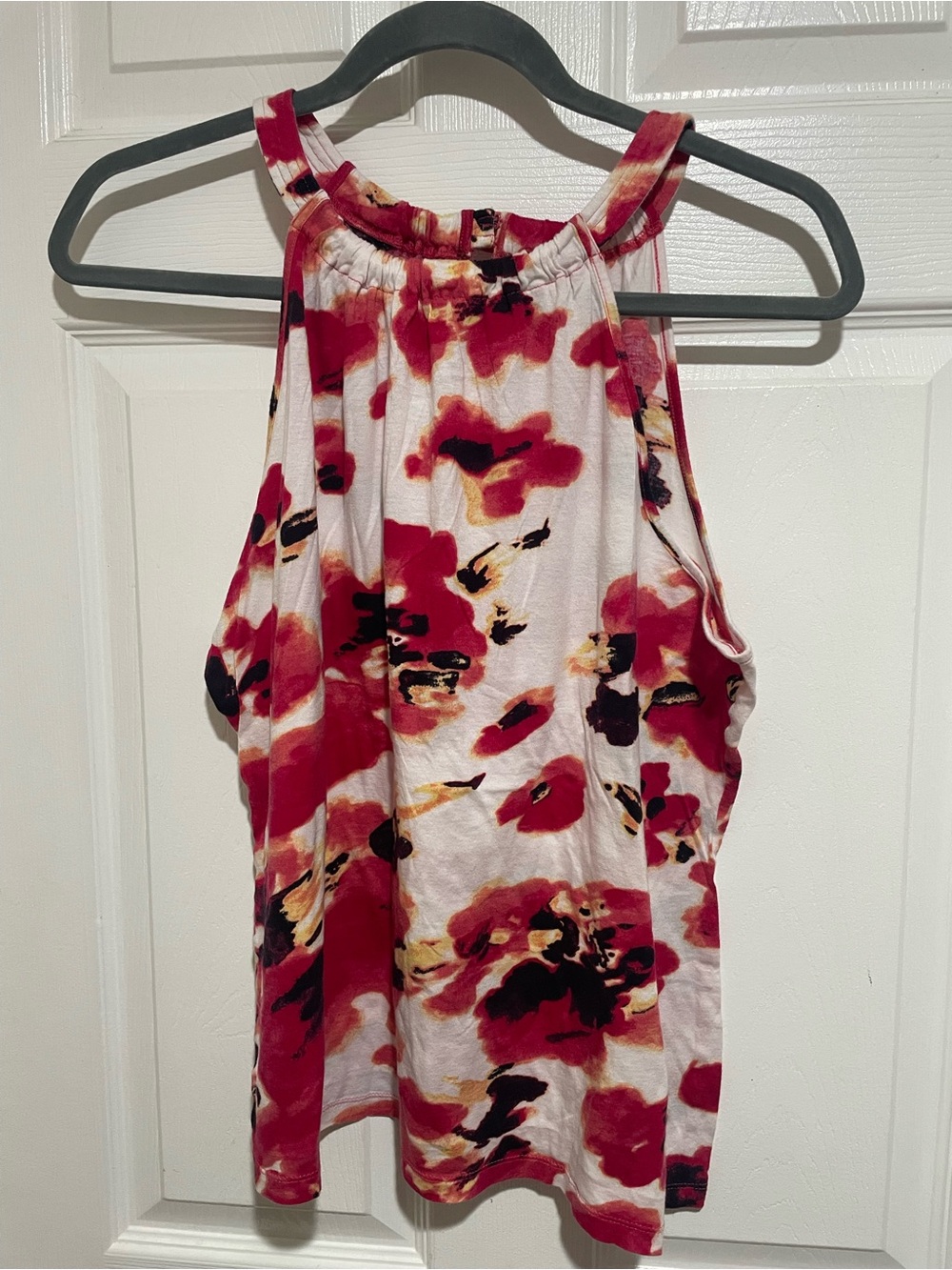 Ann Taylor Red, Black & Cream Floral Halter Tank